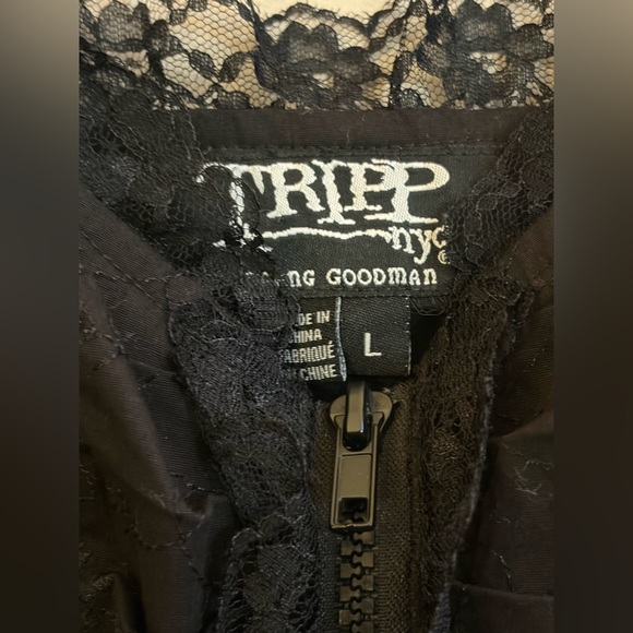 Tripp NYC Daang Goodman Skull Embroidery Lace Zip Up Corset Top, Goth Grunge - Picture 8 of 16